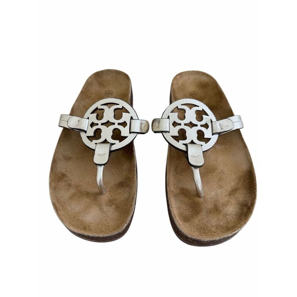 Tory Burch Miller Cloud Sandals Womens Size 6 Spark Gold With Medallion - Picture 2 of 8